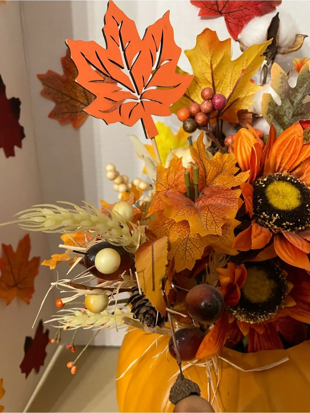Custom handmade by Mel Autumn Pumpkin Floral Arrangement - 17” x 14” approx